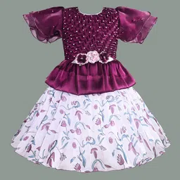 Wish Karo Girls Floral Print Embellished Flared Sleeve Fit & Flare Dress-image-18