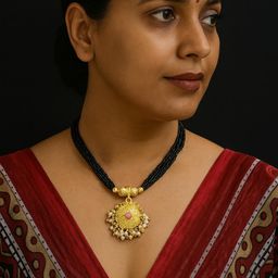 NINAMAAYRA Gold-Plated Artificial Stones & Beads Mani Mala Thushi Mangalsutra-image-76
