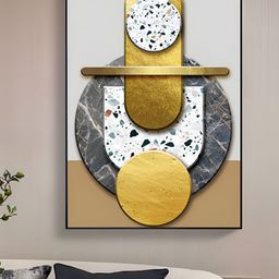 Myntra Elegant Homes Grey & Gold-Toned Abstract Spherical Geometric Canvas Wall Art-image-24