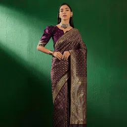 DIVASTRI Woven Design Zari Silk Blend Designer Banarasi Saree-image-58