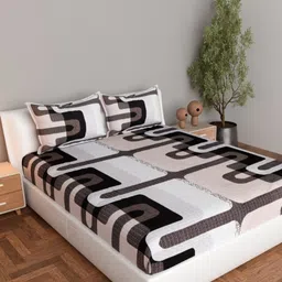 BEDROSE Grey Melange & Black Geometric 144 TC King Bedsheet with 2 Pillow Covers-picture-42
