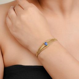 Zeraki Jewels Gold-Plated Artificial Stone Studded Stainless Steel Wraparound Bracelet-image-8