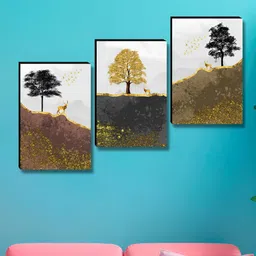 SAF Black & Brown 3 Pieces Floral & Botanical Wood Wall Art-image-70