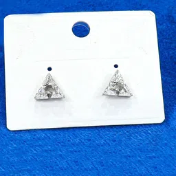 FIMBUL Silver-Plated Zircon Studded Triangular Studs Earrings-3