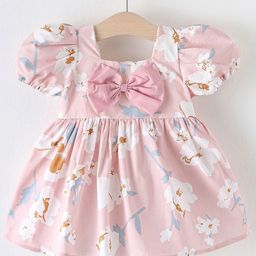 YK Girls Floral Print Bow Detail Fit & Flare Dress-picture-38