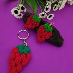 Sanjog Fabric Red and Green Crochet Quirky Drop Earrings-30