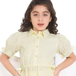Peppermint Girls Shirt Collar Embroidered Puff Sleeve Cotton Top-picture-21