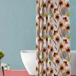 ArtzFolio Orange-Coloured & White Floral Printed Waterproof Shower Curtain-45