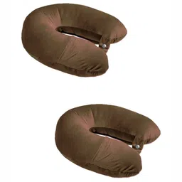 ANA Coffee Brown Set of 2 Fibre Filled Faux Velvet Lightweight Travel Pillow-15