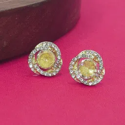 VAGHBHATT Gold-Plated Crystals Antique Circular Shaped Studs-8