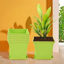 Kuber Industries 6-Pcs Green Premium Flower Pots for Garden withBottomPlates-62