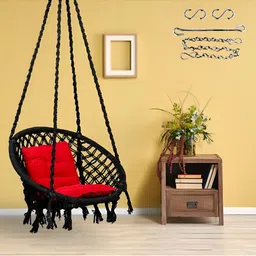 Swingzy Black & Red Round Shaped Hammock Swing With Cushion-16