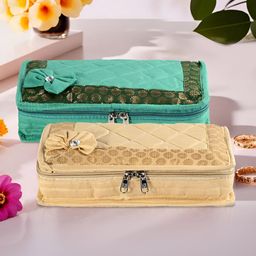 Aura Gold-Toned and Green 2 Pieces Printed 7-Compartments Jewellery Organisers-26