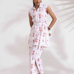 trueBrowns Ethnic Motifs Printed Pure Cotton Tie-up Top & Trousers-picture-34