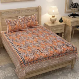 Lali Prints Brown & White Ethnic Motifs 180 TC Single Bedsheet with 2 Pillow Covers-image-68