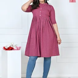 Moda Rapido Selection Of 2 Geometric Printed Mandarin Collar Pure Cotton Anarkali Kurtas-image-1