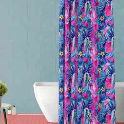 ArtzFolio Blue & Pink Floral Printed Waterproof Shower Curtain-11