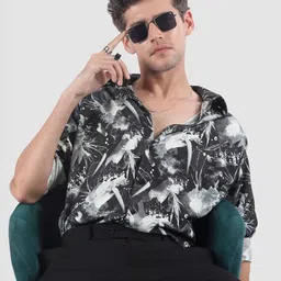 Beyoung Men Dark Grey Splash Printed Shirt-image-107