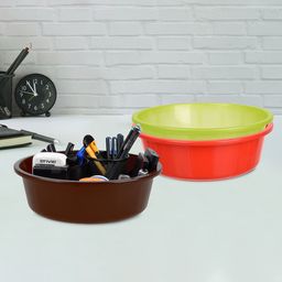 Kuber Industries Red & Brown Pack of 3 Multipurpose Storage Organizer Tub-21