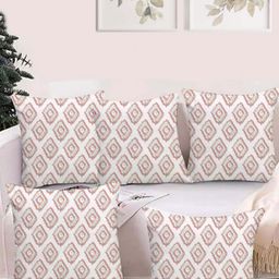 Peepul Tree White & Peach-Coloured 5 Pieces Geometric Square Cushion Covers-picture-0