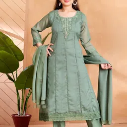 Sangria Girls Green Georgette Kurta Sets-image-98