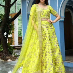FABPIXEL Embroidered Sequinned Semi-Stitched Lehenga & Unstitched Blouse With Dupatta-picture-15