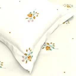 THE WHITE MOSS White & Orange Floral 220 TC Queen Bedsheet with 2 Pillow Covers-image-99