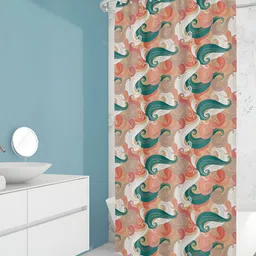 ArtzFolio Beige & Green Printed Waterproof Shower Curtain-image-79