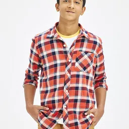 NO MONDAYS Boys Relaxed Spread Collar Checked Cotton Casual Shirt-image-85