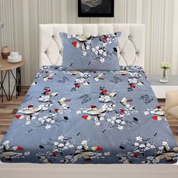 METRO LIVING Grey & White Floral Printed Microfiber 104 TC Single Bedsheet Set-image-101