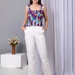 VYMO Geometric Print Smocked Peplum Crop Top-picture-5