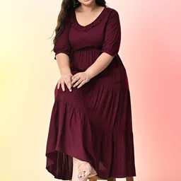 PrettyPlus by Desinoor.com Plus Size Puff Sleeve Ruffle Tiered Fit & Flare Midi Dress-9