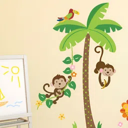 LANSTICK Brown & Green Wlid Animals With Tree Wallsticker Self Adhesive Wall Sticker-image-98