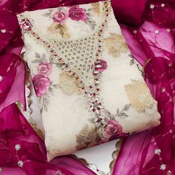 SAINOOR Floral Printed Beads And Stones Banarasi Semi-Stitched Dress Material-image-110