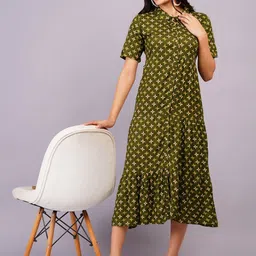 HIGHLIGHT FASHION EXPORT Geometric Print A-Line Midi Dress-image-68