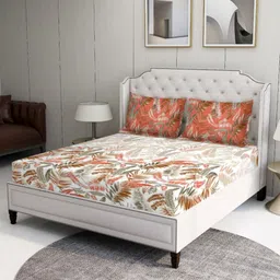 BOMBAY DYEING Brown & White Floral Printed 180 TC Cotton King Bedsheet Set 2.74 m x 2.74 m-45