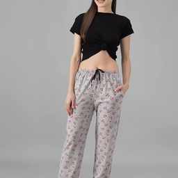FIT N FAME Women Pack Of 2 Blue & Grey Cherry Printed Relaxed-Fit Cotton Mid-Rise Pyjamas-image-91