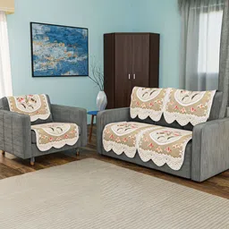 Aura Cream-Coloured & White 6 Pieces Cotton Sofa Covers-picture-30