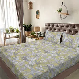 FABINALIV Green & Grey Floral Printed 300 TC King Bedsheet Set 2.7 m x 2.7 m-15
