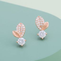 Kushal's Fashion Jewellery Rose Gold-Plated Zircon Studded Leaf Shaped Studs-image-44