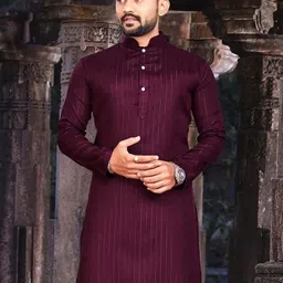 OCMOH Men Striped Straight Kurta (Maroon)-image-81