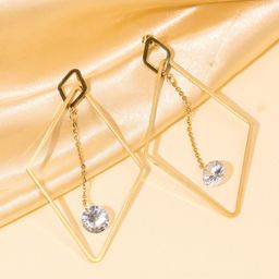 Rukhmani Gold Plated American Diamond Studded Rhombus Shaped Drop Earrings-image-96