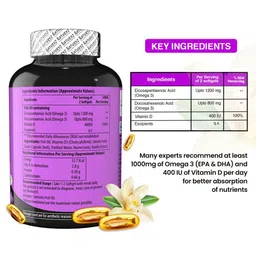 NATURYZ Triple Omega 3 Fish Oil 2500mg Softgels With Vitamin D3 - 60 Softgels image 4