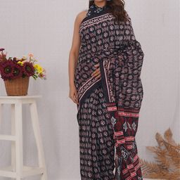Shivanya Handicrafts Floral Pure Cotton Block Print Saree-image-85