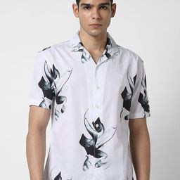 VAN HEUSEN DENIM LABS Floral Printed Half Sleeves Opaque Slim Fit Casual Pure Cotton Shirt-image-38