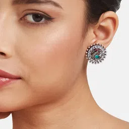 Atibelle Set Of 2 German Silver Plated Artificial Stone Studded Circular Studs image 3