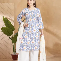Aarika Girls Ethnic Printed Pure Cotton Kurta & Palazzos With Dupatta-picture-30