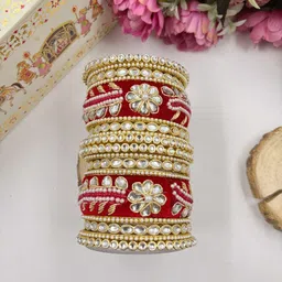 Wedding Chuda by Hitesh Bangles Set Of 14 Stone-Studded and Beaded Wedding Bangle Set image 4
