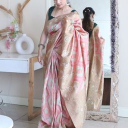 KALINI Paisley Woven Design Zari Pure Silk Banarasi Saree-image-32