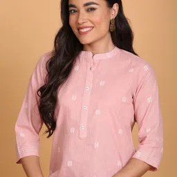 Anouk Geometric Woven Design Mandarin Collar Straight Cotton Kurta-image-11